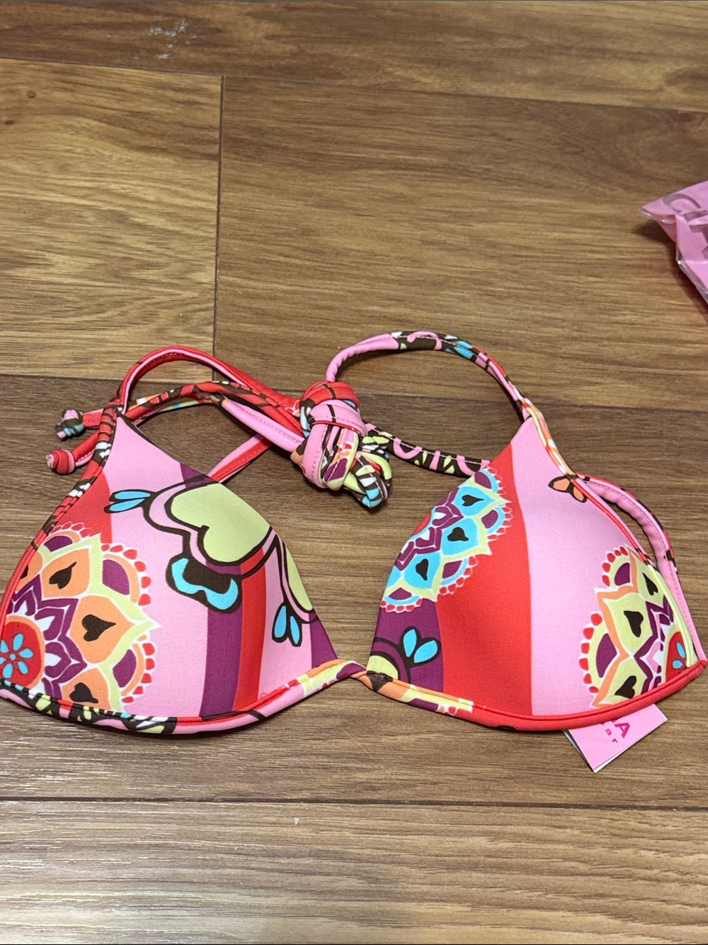 Cia.Maritima Bikini Brazilian padded top Women S Pink Floral Y2K NWT